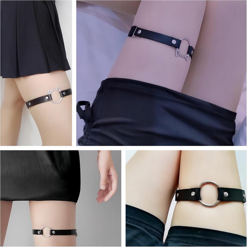 Outman Adjustable Elastice 2 Rows Leather Leg Harness Garter Belt Punk Gothic Thigh Ring Garter - Image 4